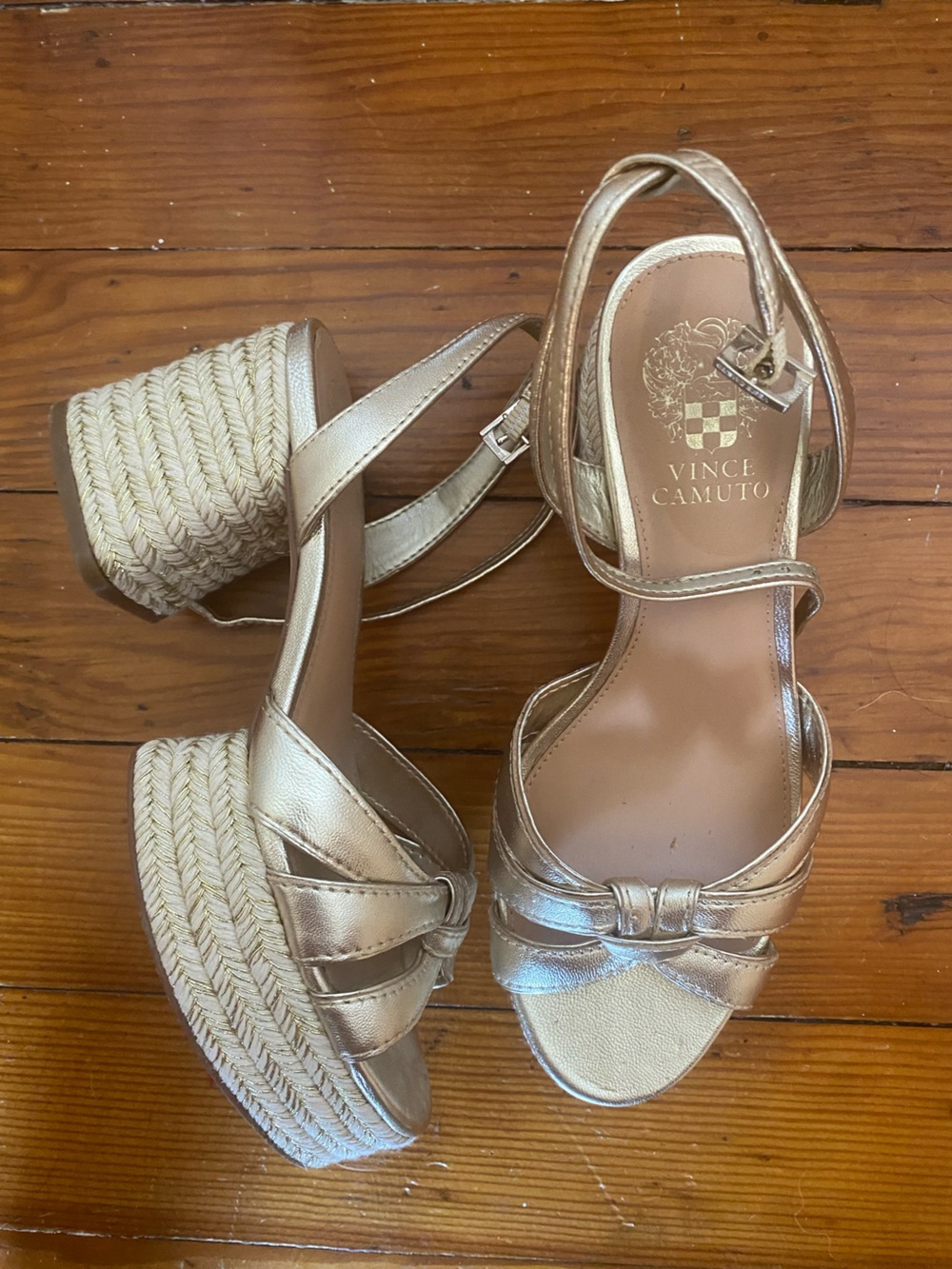 Vince Camuto Metallic Gold Espadrille Wedge Sandals size 6